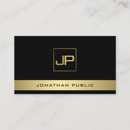 Black Gold Modern Monogram Elegant Professional Business Card