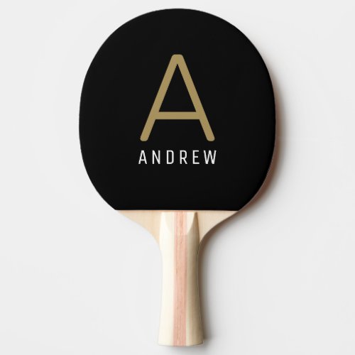 Black Gold Modern Monogram Name Ping Pong Paddle