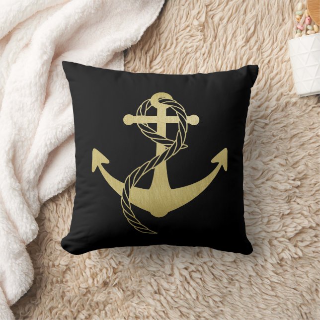 Black & Gold Modern Nautical pillow (Blanket)