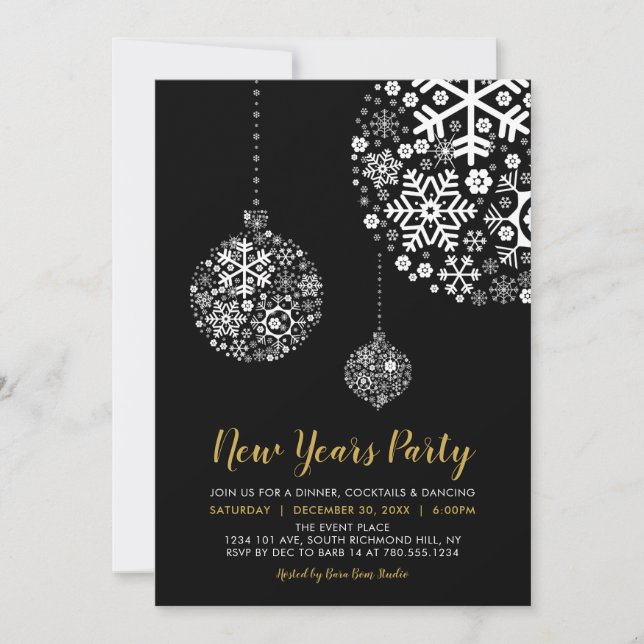 Black & Gold Modern New Years Eve Party Invitation (Front)