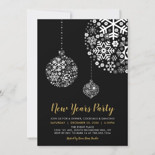 Black  Gold Modern New Years Eve Party Invitation