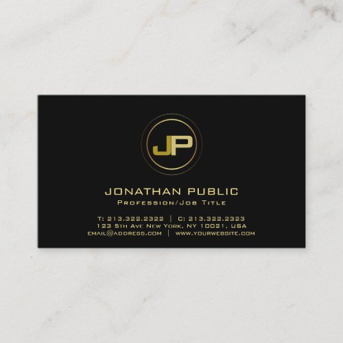 Black Gold Modern Professional Monogram Elegant Business Card