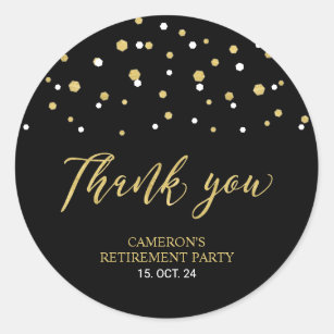 Black & Gold   Modern Retirement Favor Thank you Classic Round Sticker
