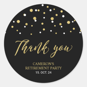 Black & Gold Modern Retirement Favor Thank you Classic Round Sticker
