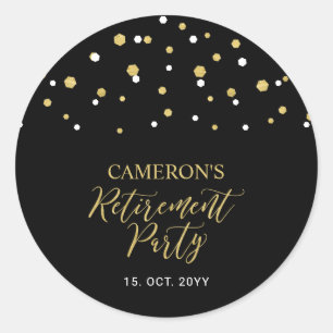 Black & Gold   Modern Retirement Party Favor  Classic Round Sticker