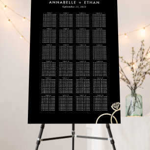 Black Gold Modern Rings Wedding Seating Chart Foam Board