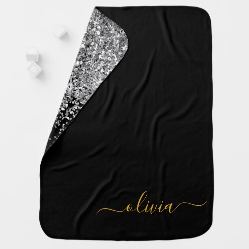 Black Gold Modern Script Girly Monogram Name Baby Blanket