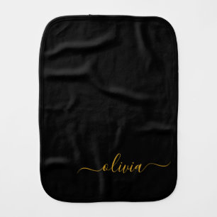 Black Gold Modern Script Girly Monogram Name Baby Burp Cloth