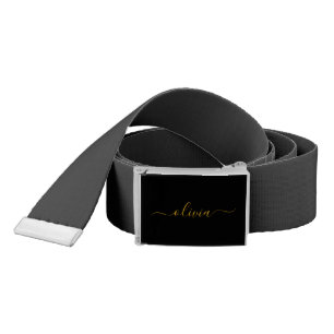Black Gold Modern Script Girly Monogram Name Belt