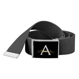 Black Gold Modern Script Girly Monogram Name Belt