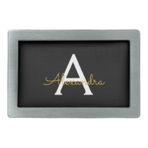 Black Gold Modern Script Girly Monogram Name Belt Buckle