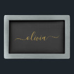 Black Gold Modern Script Girly Monogram Name Belt Buckle<br><div class="desc">Black and Gold Simple Script Monogram Name Belt Buckle. This makes the perfect graduation,  sweet 16 16th,  18th,  21st,  30th,  40th,  50th,  60th,  70th,  80th,  90th,  100th birthday,  wedding,  bridal shower,  anniversary,  baby shower or bachelorette party gift for someone that loves glam luxury and chic styles.</div>