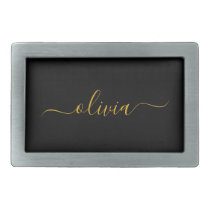 Black Gold Modern Script Girly Monogram Name Belt Buckle