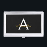 Black Gold Modern Script Girly Monogram Name Business Card Case<br><div class="desc">Black and Gold Simple Script Monogram Name Business Card Holder. This makes the perfect sweet 16 birthday,  wedding,  bridal shower,  anniversary,  baby shower or bachelorette party gift for someone that loves glam luxury and chic styles.</div>