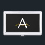 Black Gold Modern Script Girly Monogram Name Business Card Case<br><div class="desc">Black and Gold Simple Script Monogram Name Business Card Holder. This makes the perfect sweet 16 birthday,  wedding,  bridal shower,  anniversary,  baby shower or bachelorette party gift for someone that loves glam luxury and chic styles.</div>