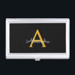 Black Gold Modern Script Girly Monogram Name Business Card Case<br><div class="desc">Black and Gold Simple Script Monogram Name Business Card Holder. This makes the perfect sweet 16 birthday,  wedding,  bridal shower,  anniversary,  baby shower or bachelorette party gift for someone that loves glam luxury and chic styles.</div>