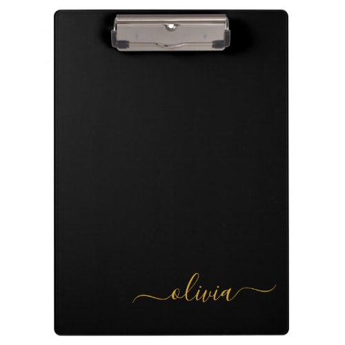 Black Gold Modern Script Girly Monogram Name Clipboard