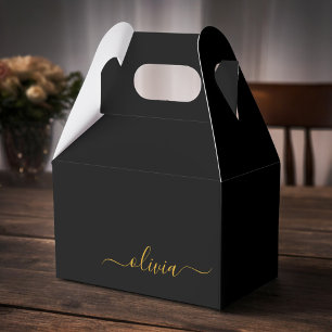 Black Gold Modern Script Girly Monogram Name Favor Boxes