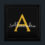 Black Gold Modern Script Girly Monogram Name Gift Box<br><div class="desc">Black and Gold Simple script Monogram Name Jewelry Keepsake Box. This makes the perfect graduation,  birthday,  wedding,  bridal shower,  anniversary,  baby shower or bachelorette party gift for someone that loves glam luxury and chic styles.</div>