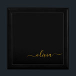 Black Gold Modern Script Girly Monogram Name Gift Box<br><div class="desc">Black and Gold Simple script Monogram Name Jewelry Keepsake Box. This makes the perfect graduation,  birthday,  wedding,  bridal shower,  anniversary,  baby shower or bachelorette party gift for someone that loves glam luxury and chic styles.</div>