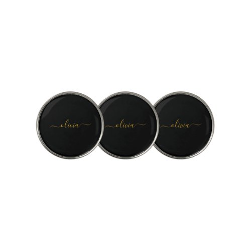 Black Gold Modern Script Girly Monogram Name Golf Ball Marker