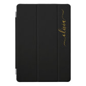 Black Gold Modern Script Girly Monogram Name iPad Pro Cover (Front)