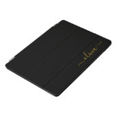 Black Gold Modern Script Girly Monogram Name iPad Pro Cover (Side)
