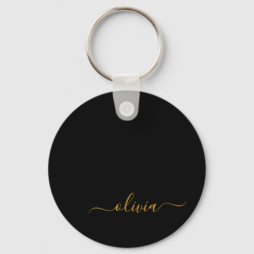 Black Gold Modern Script Girly Monogram Name Keychain