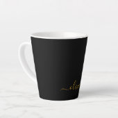 Black Gold Modern Script Girly Monogram Name Latte Mug (Left Angle)