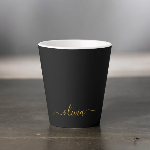 Black Gold Modern Script Girly Monogram Name Latte Mug