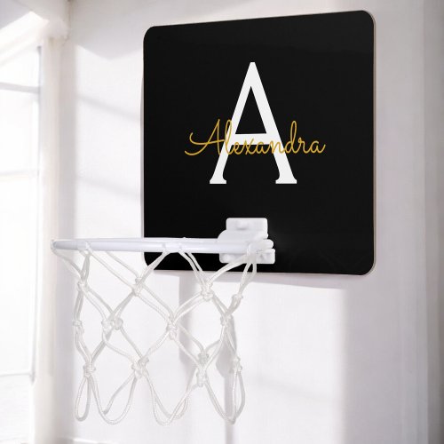 Black Gold Modern Script Girly Monogram Name Mini Basketball Hoop