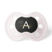 Black Gold Modern Script Girly Monogram Name Pacifier