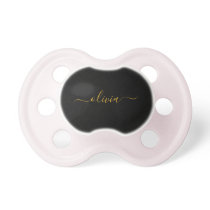 Black Gold Modern Script Girly Monogram Name Pacifier