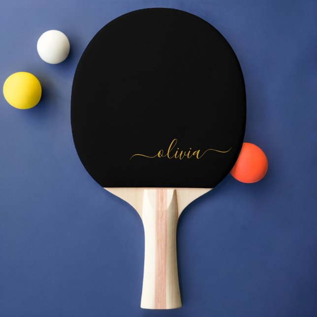 Black Gold Modern Script Girly Monogram Name Ping Pong Paddle (Creator Uploaded)