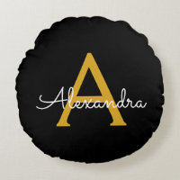 Black Gold Modern Script Girly Monogram Name