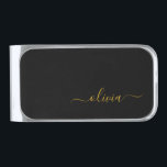 Black Gold Modern Script Girly Monogram Name Silver Finish Money Clip<br><div class="desc">Gold and Black Simple Script Monogram Name Money Clip. This makes the perfect graduation,  sweet 16 birthday,  wedding,  bridal shower,  anniversary,  baby shower or bachelorette party gift for someone that loves glam luxury and chic styles.</div>