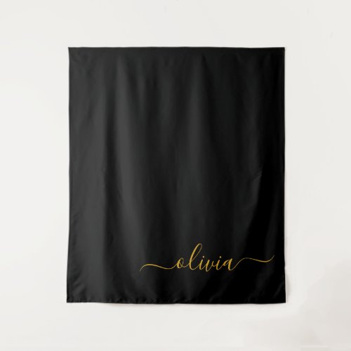 Black Gold Modern Script Girly Monogram Name