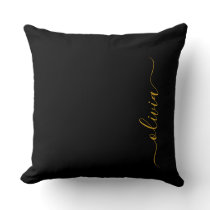 Black Gold Modern Script Girly Monogram Name Throw Pillow