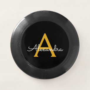 Black Gold Modern Script Girly Monogram Name Wham-O Frisbee
