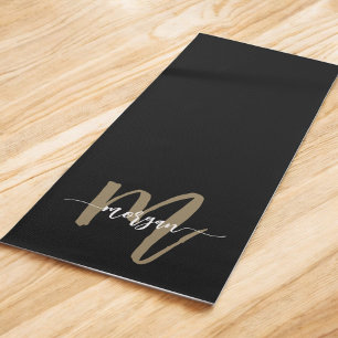 Black Gold Modern Script Girly Monogram Name Yoga Mat