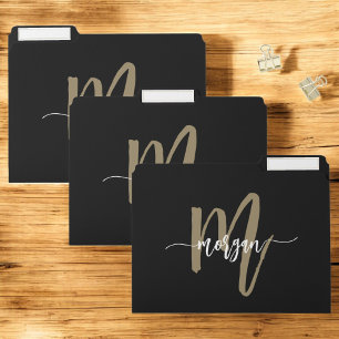 Black Gold Modern Script Monogram Name File Folder