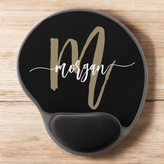 Black Gold Modern Script Monogram Name Gel Mouse Pad (Creator Uploaded)