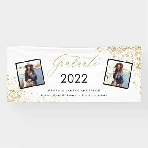 Black  gold modern script multi photo graduation  banner