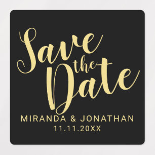 Black&Gold Modern Script Wedding Save the Date Labels