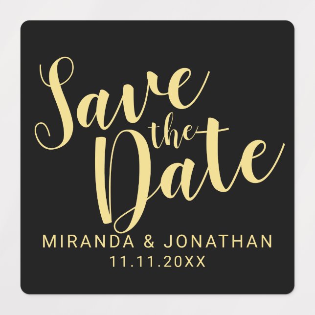 Black&Gold Modern Script Wedding Save the Date Labels (Design 1)