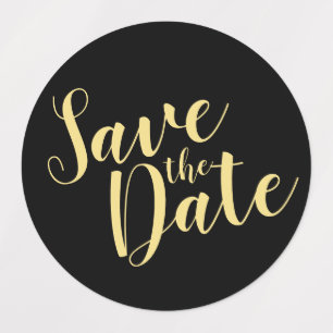 Black&Gold Modern Script Wedding Save the Date Labels