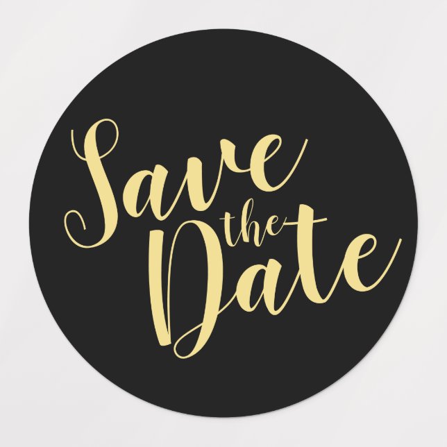 Black&Gold Modern Script Wedding Save the Date Labels (Design 1)