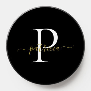 Black Gold Modern Simple Elegant Monogram PopSocket
