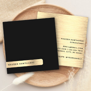Black Gold Modern Simple Minimal Brushed Metal Square Business Card