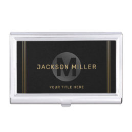 Black &amp; gold modern simple personalized monogram business card case